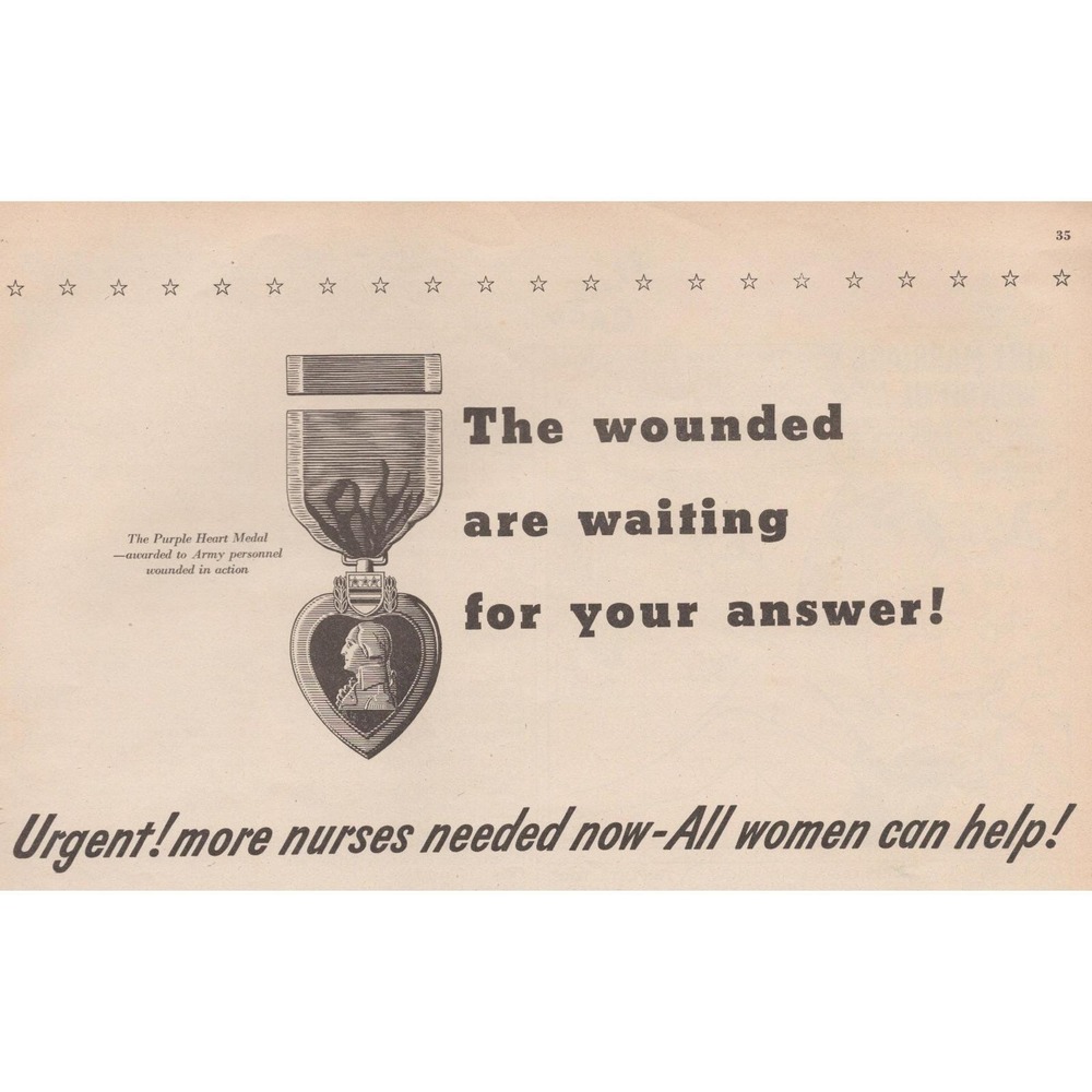 Vintage 1945 Ford Motor Company WW2 Era Nurse Recruitment Print Ad War‎ Bonds